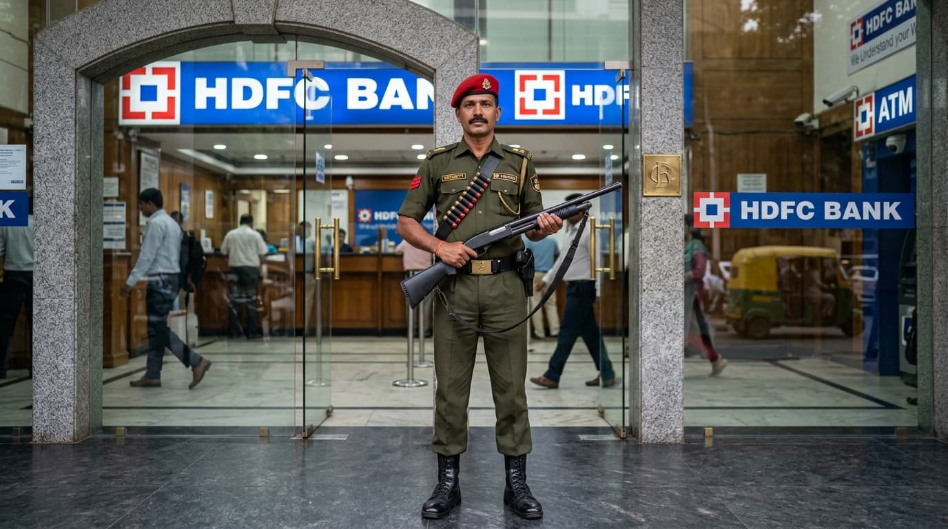 Licensed armed gunman security guard on duty providing high-security protection